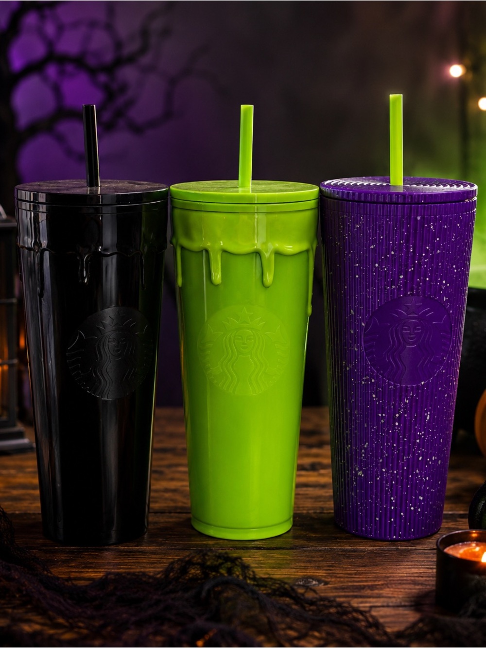 Starbucks Halloween Limited Edition Glow Speckle & Slime Tumblers Lot of 3